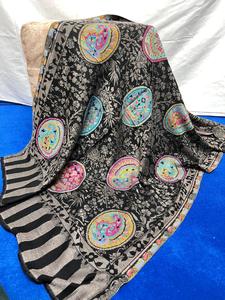 Custom Made Cashmere Women's Eco-Friendly Camouflage Striped <b>Silk</b> Screen Printed Long Knitted Shawls All Seasons Conifer - Product Image 5