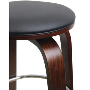 Taburete de Bar Contemporáneo sin Respaldo, de Madera, con Cojín Acolchado y Anillo de Apoyo para los Pies de Metal, en PU Negro, para Bar, Club o Cocina - Product Image 2