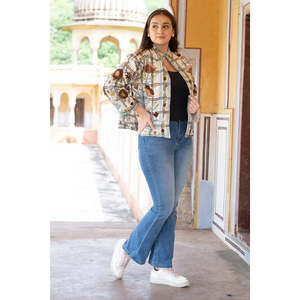 Floral Embroidery Waffle Pattern <b>Jacket</b> Reversible Varsity Boho Western <b>Leather</b> Fur Soft Cotton Large for Spring Autumn - Product Image 4
