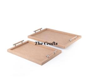 Wooden And Leather Serving <b>Tray</b> Set Of Two Different Sizes Deluxe Quality Home Kitchenware Food <b>Snacks</b> <b>Tray</b> - Product Image 1