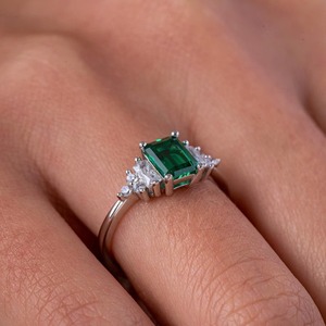 Handmade Indian Fine Jewelry Vintage Style <b>Emerald</b> Cut Engagement <b>Rings</b> Women's Sterling <b>Silver</b> Prong Setting Third Party - Product Image 4