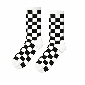 Customizable Logo <b>White</b> Checkered Pattern Sporty Athlete Sports <b>Socks</b> Colorful Digital Anti-Bacterial Sweat Resistant for Autumn - Product Image 1