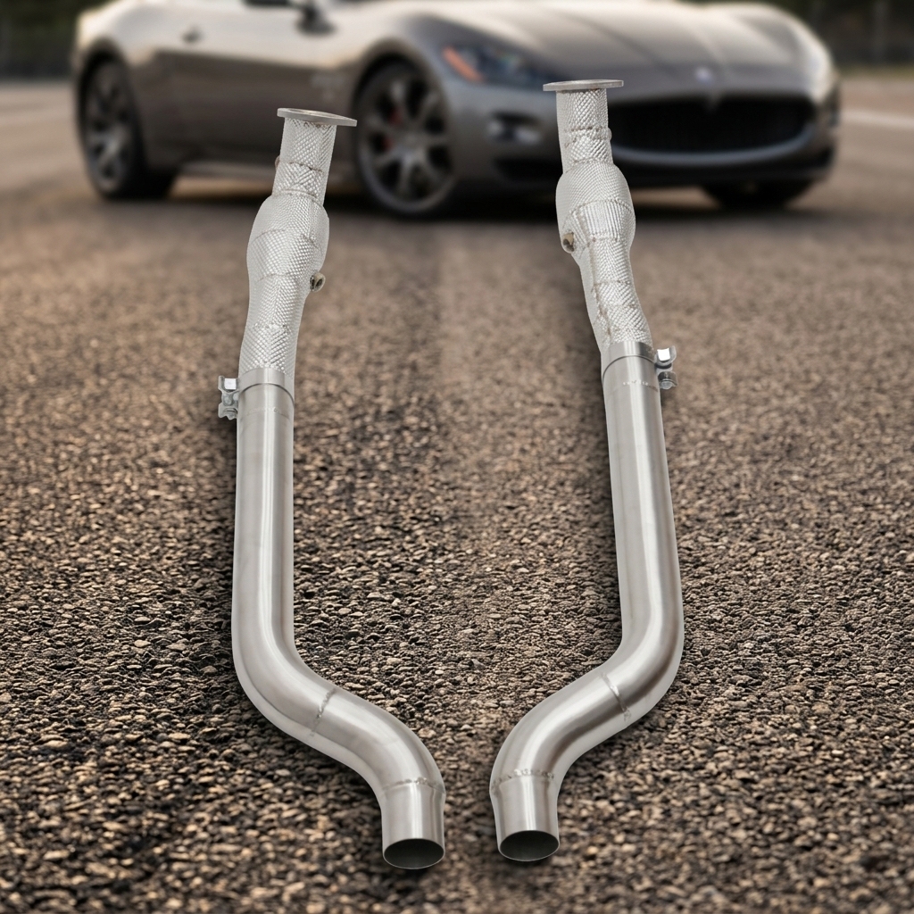 VantaFlow Stainless Steel Raw Finish High Flow Catted Downpipe With Heat Shield for Maserati GranTurismo GT M145 4.7L 2008-2019