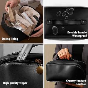 Luxury Leather Handled Eco-Friendly Multi-Purpose Cosmetic <b>Bag</b> Zipper Closure Large Capacity Makeup <b>Bag</b> for <b>Women</b> Travel Daily - Product Image 4