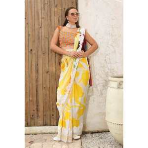 Sari de 3 piezas sin coser con encaje decorado e impresión digital, tela transpirable Denting Lawn SR-52009 - Product Image 3