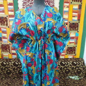 Kaftan largo y túnica con estampado de animales para mujer, vestido de algodón indio elegante, ropa de verano informal, ropa de fiesta cómoda - Product Image 1