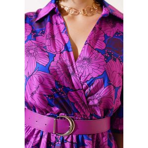 Abito ODM in raso con cintura in viola per taglie forti e graziose balze da festa formale che si increspano taglia unica per la primavera autunno - Product Image 2