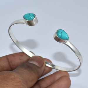 Bracelet réglable de créateur fait à la main en argent sterling 925 pierre précieuse turquoise bleue d'excellente qualité personnalisée pour anniversaire - Product Image 3