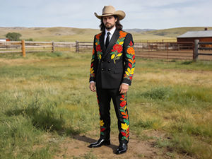 Conjunto de Traje Bordado Estilo Western Beige para Hombre, Blazer y Pantalones de Vaquero con Diseño de Cactus - Product Image 4