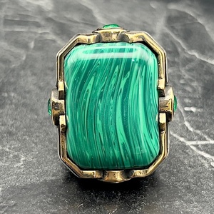 Large Square <b>Silver</b> Malachite Gemstone <b>Ring</b> for <b>Men</b> Unique Sterling <b>Silver</b> Jewelry Gift for Him on Fathers Day - Product Image 2