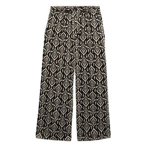 Pantalon en toile mi-longue de qualité supérieure, uni, taille longue, anti-froissement, élégant, à jambes larges, décontracté, pour femmes, bureau, 100% coton - Product Image 1