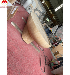 Ensemble de table à manger en forme de bateau en travertin de style moderne table centrale en béton avec pierre de travertin sculptée pour le café et le dîner - Product Image 3