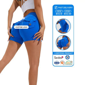 Bermudas de salón para mujer 2025, pantalones cortos largos de entrenamiento atlético Cargo para Yoga con bolsillos, pantalones cortos informales Cargo de Color sólido teñido - Product Image 5