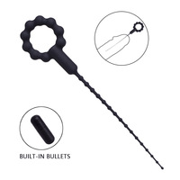 Vibromasseur urétral en silicone souple noir, type bâtonnet œil de cheval, pour stimulation électrique du gland et de l'urètre, pour masturbation masculine