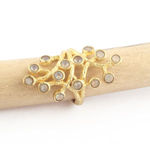 แหวนหินโอปอลอไลต์ควอทซ์ประดับหินหลายขนาด18K แหวนหมั้นดีไซน์ลายเส้นชุบทองแหวนขนาด8uS ดีไซน์ตามความต้องการของโรงงาน - Product Image 5