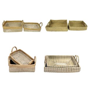 Plateau à dîner tissé à la main Table jonc de mer plateau à jacinthe d'eau stockage et organisation support de salle de bain - Product Image 1