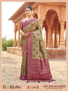 Sari en soie Banarasi douce Shubharambh Gobuni - Style réversible décontracté pour les occasions de mariage et de Diwali - Vêtements indiens et pakistanais - Product Image 2