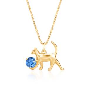 Jeulia Custom Gold Cat Necklace with Birthstone Diamond Pearl Chain - Product Image 1