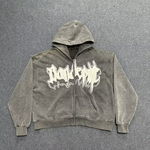 Đường phố cao Zip Up hoodie với THÊU ĐÍNH tùy chỉnh và in DTG cho một rửa axit cổ điển độc đáo - Product Image 4