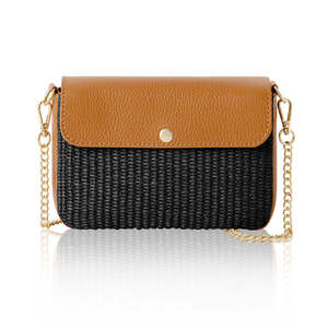 Bolso bandolera italiano hecho a mano con solapa de rafia y cuero-PS638 - Product Image 3