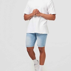 Men's Light Blue Denim Bermuda Shorts Mid Waist Button Fly Casual Style Woven Cotton Breathable Pockets - Product Image 4