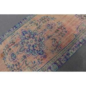 Tapis turc vintage 4,9x9,6 pieds, grand tapis bleu et rouge patchwork en laine avec envers en latex, tapis traditionnel écologique pour la maison - Product Image 5