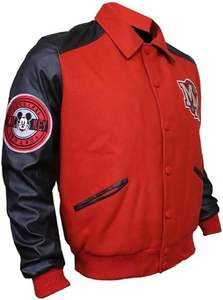 Veste d'hiver à manches en cuir véritable pour homme Doudoune en laine mélangée avec motif de lettres brodées Varsity Style - Product Image 3