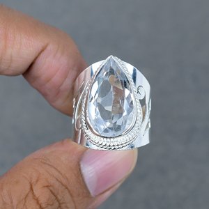 Anillo de piedra de cristal Chapado en plata de alta calidad para mujer, anillo de piedras preciosas de plata de latón de cristal, anillo Chapado en plata de aspecto increíble - Product Image 2