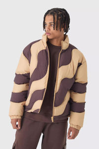 Latest Design Custom Logo Abstract Quilted Funnel Neck Puffer <b>Jacket</b> In Brown Windbreaker Quilted Down Caot Bubble <b>Men's</b> <b>Jackets</b> - Product Image 2