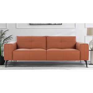Braxton Modern Spanish Chestnut Brown Leatherette 3-Seater Sectional <b>Sofa</b> with Metal Legs Upholstered in Durable Leather - Product Image 1