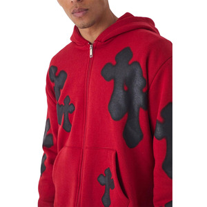Oversized Boxy Spray Cross Zip Through Hoodies en color rojo para hombres Último diseño Sudaderas con capucha de alta calidad - Product Image 5