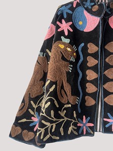 Hand Embroidered <b>Velvet</b> Jacket Mandarin Collar Full Sleeve Animal Pattern Plus Size Women's Autumn Coat - Product Image 3
