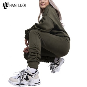 Conjunto de Jogger sólido de 2 piezas de invierno informal para mujer, Sudadera con capucha corta de manga larga y pantalones ajustados por encima de la rodilla, chándales - Product Image 5