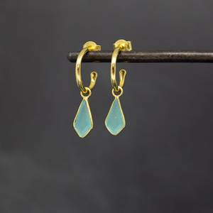 High Quality Latest Wholesale Price Excellent Long Cut Shaped Natural Aqua Chalcedony Gold Charm Hoops Designer <b>Gifts</b> <b>for</b> <b>Her</b> - Product Image 2