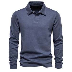 Polo de manga larga de algodón puro de la mejor calidad para hombres, polos de gama alta de primavera y verano para hombres, algodón informal sólido - Product Image 4