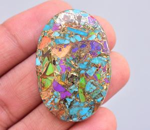 Perles de pierres précieuses naturelles turquoises, perles pour bijoux, ornements de pierres précieuses bronzées, de hauteur orange, vert et noir - Product Image 5