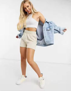 Wholesale Custom Logo <b>Bermuda</b> High Waist Summer Running Workout Gym Plain Blank Beige Fleece Cotton <b>Women</b> Sweat <b>Shorts</b> - Product Image 4