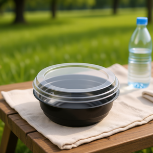 Ciotola per Insalata Monouso da 16oz con Base Nera in PS e Coperchio Trasparente in PS, Set da 1 Pezzo - Product Image 3