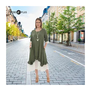 Großhandel Plus Size Sommerkleid mit Halskette aus Baumwoll stoff Damen kleid Elegant 5 Farbe vom Hersteller