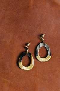 Cuerno antiguo puro Natural hecho a mano búfalo vaca cuerno resina madera metálica pendientes largos joyería de moda Rectangular negro pendiente - Product Image 4