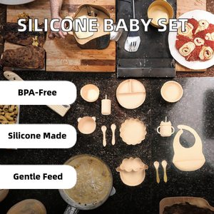 Juego de alimentación de bebé de silicona sin BPA ecológico con plato, cuenco, cuchara, tenedor y babero, regalo perfecto para recién nacidos - Product Image 2