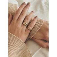 Dare Love Bague Chevalière Unisexe en Or Massif 14 carats, à Double Dôme Géométrique Creux avec Incrustation Simple, Style Tendance Décontracté et Élégant