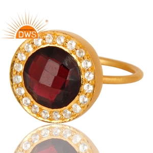 Hot Selling Sterling <b>Silver</b> 18K Gold Plated White Topaz & <b>Garnet</b> Gemstone Stackable <b>Ring</b> Demi Fine Jewelry For Women - Product Image 2