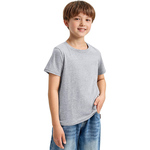 T-shirt pour enfants de qualité supérieure, couleur grise, col rond, coupe ample, couture délicate personnalisée, t-shirts pour enfants - Product Image 1