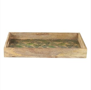 Bandeja de servicio redonda de madera de mango de Color quemado con asas Venta caliente | Bandeja redonda tallada a mano de madera para servir y uso de decoración - Product Image 6