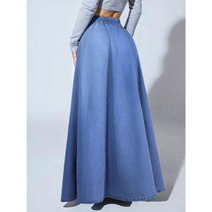 Jupe longue en jean taille haute Paola Riboni pour femme, coupe trapèze, ceinturée, délavée claire, couleur unie, style vintage, pour l'été, l'automne et le printemps - Product Image 1