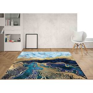 พรมหินอ่อนสีฟ้าและสีทองนามธรรม: พรมเน้นทันสมัยพรมบางใยสังเคราะห์ - Product Image 3