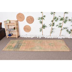 Alfombra turca vintage Bohemia verde beige 2,7x7,5 pies clásico área grande rectángulo diseño de retazos material de lana látex 4M - Product Image 1