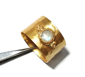 925 Silver Gold Plated Ring Rainbow <b>Moonstone</b> Gemstone Statement Ring Round Shape Engagement For Women - Product Image 3