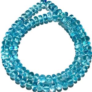 Topacio azul cielo suizo natural Topacio azul claro Piedra preciosa Rondelle suave Joyería Cuentas de piedra lisa - Product Image 1
